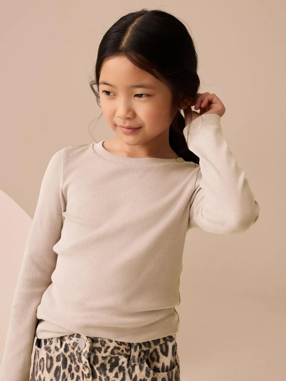 Next Neutral Long Sleeve Ribbed Top (3-16yrs)