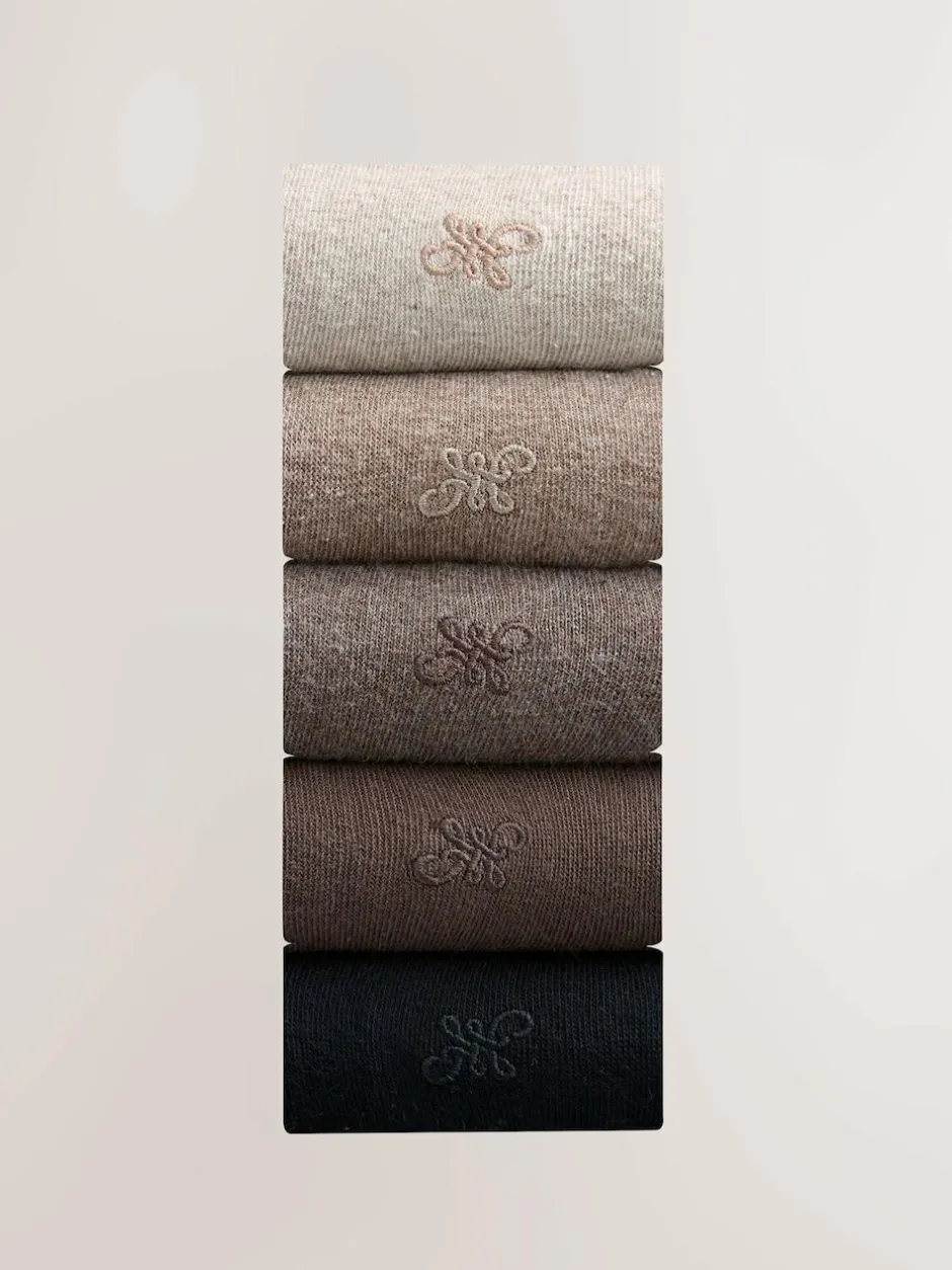 Next 5 Pack Embroidered Lasting Fresh Socks Neutral Marl Hot