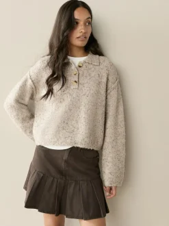 Next Boucle Long Sleeve Polo Jumper Neutral Neppy Online