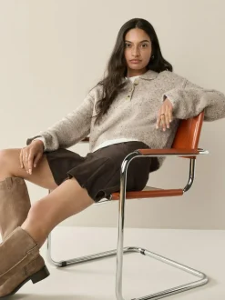Next Boucle Long Sleeve Polo Jumper Neutral Neppy Online