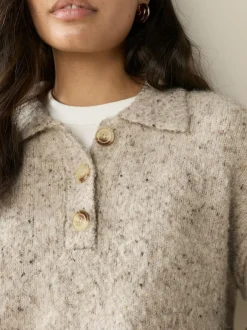 Next Boucle Long Sleeve Polo Jumper Neutral Neppy Online