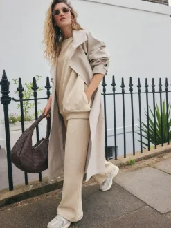 Next Relaxed Fit Essentials Longline Sweatshirt with Pockets Neutral Neppy Clearance
