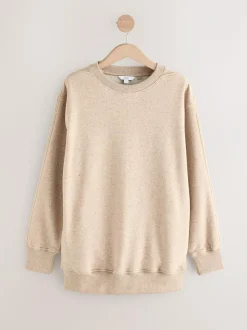 Next Relaxed Fit Essentials Longline Sweatshirt with Pockets Neutral Neppy Clearance