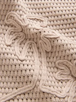 Next Textured Revere Collar Short Sleeve Knitted Polo Shirt (3mths-7yrs) Neutral Palms Discount