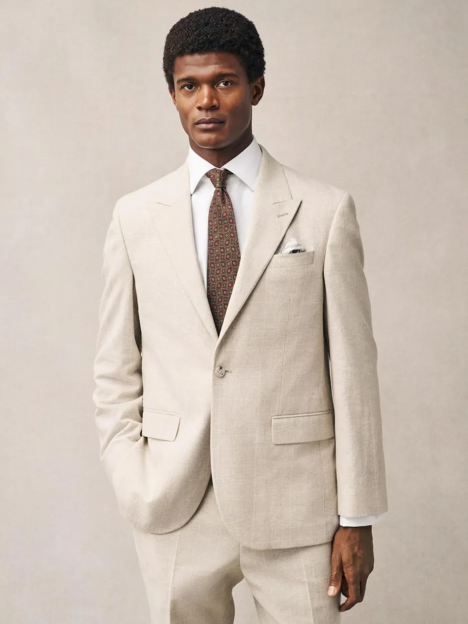 Next Neutral Regular Fit Linen Blend Check Suit Jacket Sale