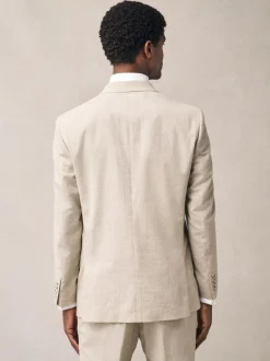Next Neutral Regular Fit Linen Blend Check Suit Jacket Sale