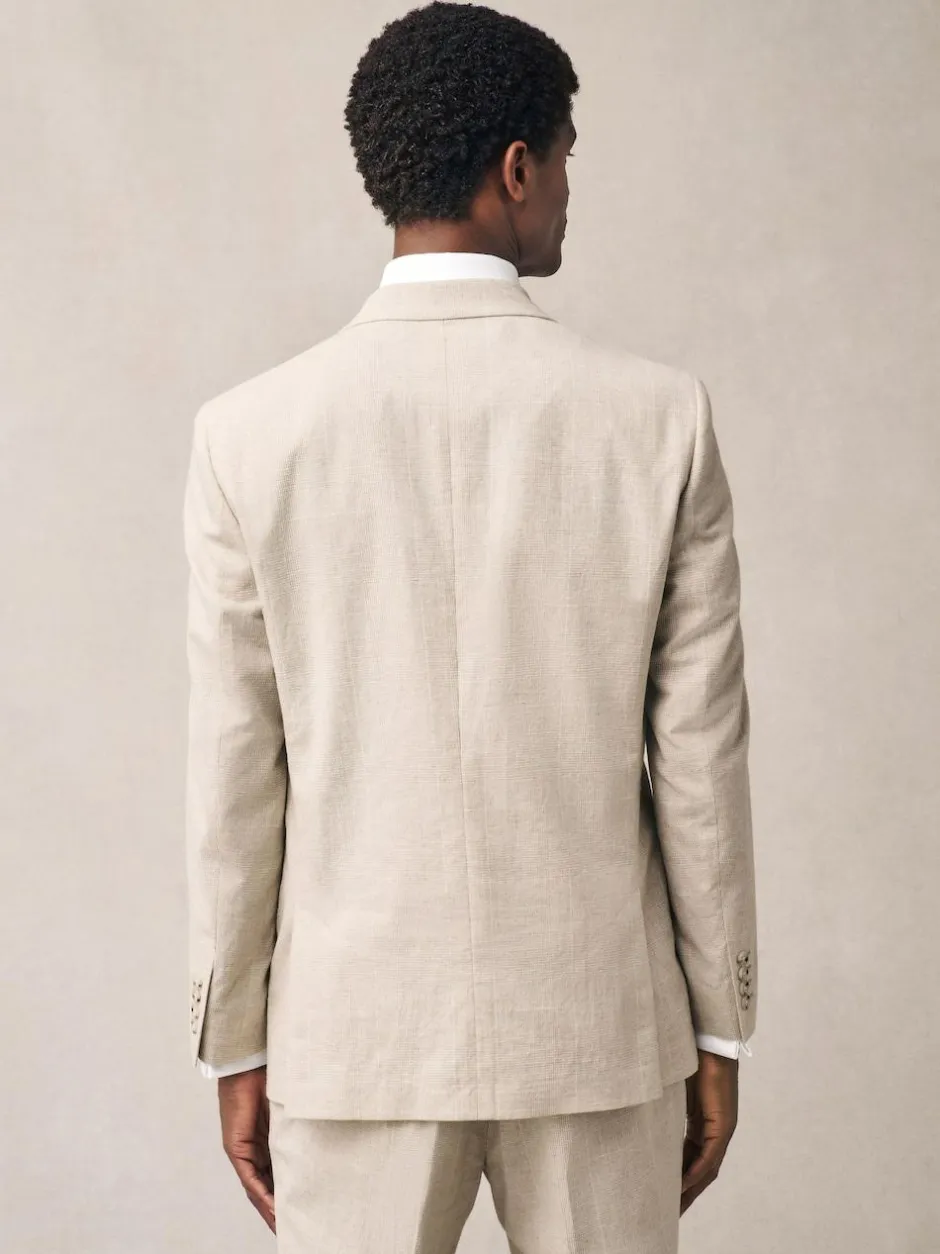 Next Neutral Regular Fit Linen Blend Check Suit Jacket Sale