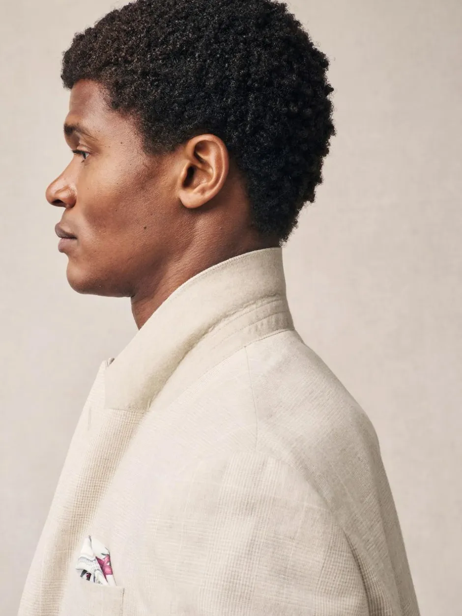 Next Neutral Regular Fit Linen Blend Check Suit Jacket Sale