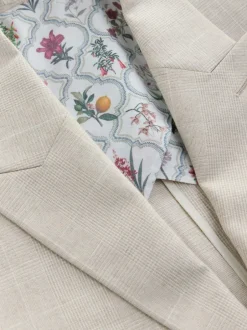 Next Neutral Regular Fit Linen Blend Check Suit Jacket Sale