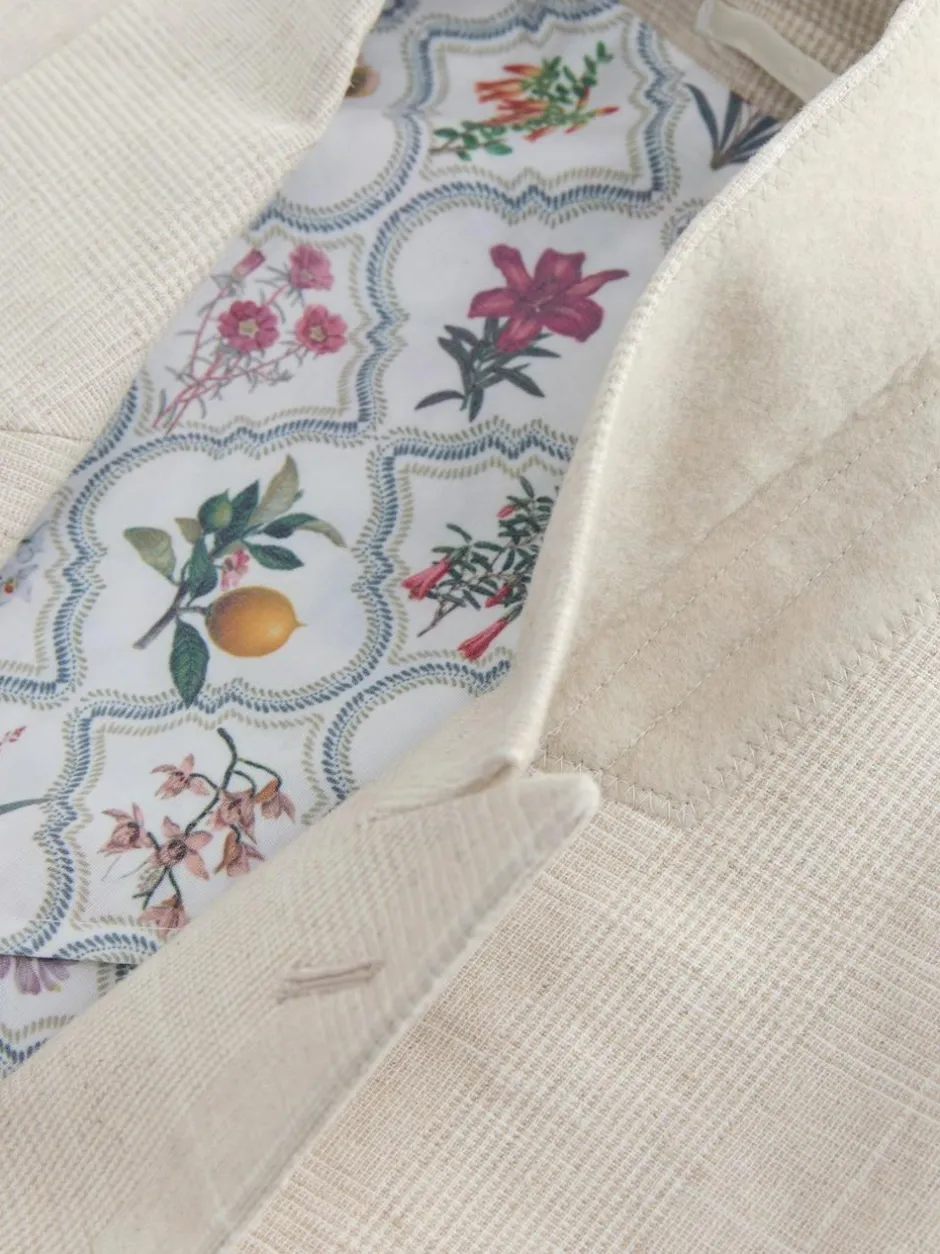 Next Neutral Regular Fit Linen Blend Check Suit Jacket Sale