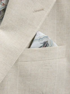 Next Neutral Regular Fit Linen Blend Check Suit Jacket Sale