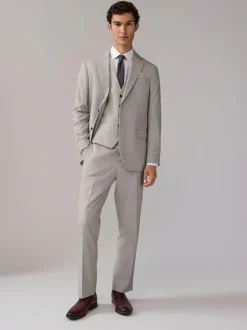 Next Neutral Regular Fit Textured Suit Trousers Outlet