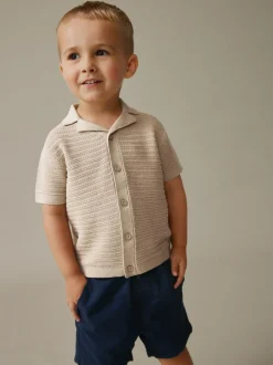 Next Revere Collar Short Sleeve Knitted Polo Shirt (3mths-7yrs) Neutral Hot