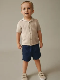 Next Revere Collar Short Sleeve Knitted Polo Shirt (3mths-7yrs) Neutral Hot