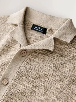 Next Revere Collar Short Sleeve Knitted Polo Shirt (3mths-7yrs) Neutral Hot