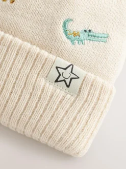 Next Neutral Safari Embroidered Pom Beanie Hat (3mths-10yrs) Online