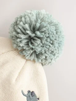 Next Neutral Safari Embroidered Pom Beanie Hat (3mths-10yrs) Online