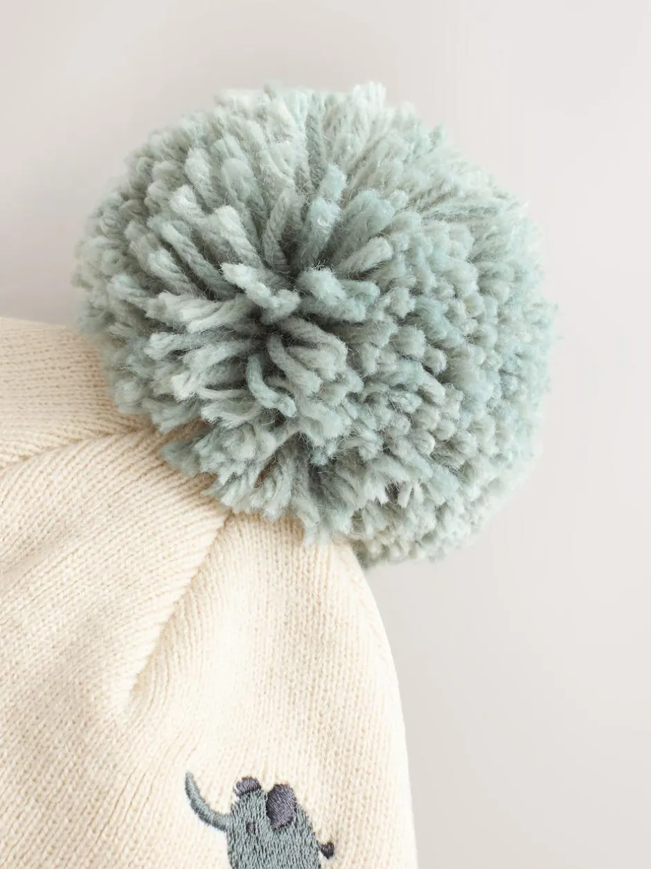 Next Neutral Safari Embroidered Pom Beanie Hat (3mths-10yrs) Online