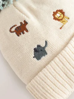 Next Neutral Safari Embroidered Pom Beanie Hat (3mths-10yrs) Online