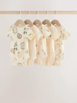 Next Neutral Short Sleeve Baby Bodysuits 5 Pack New