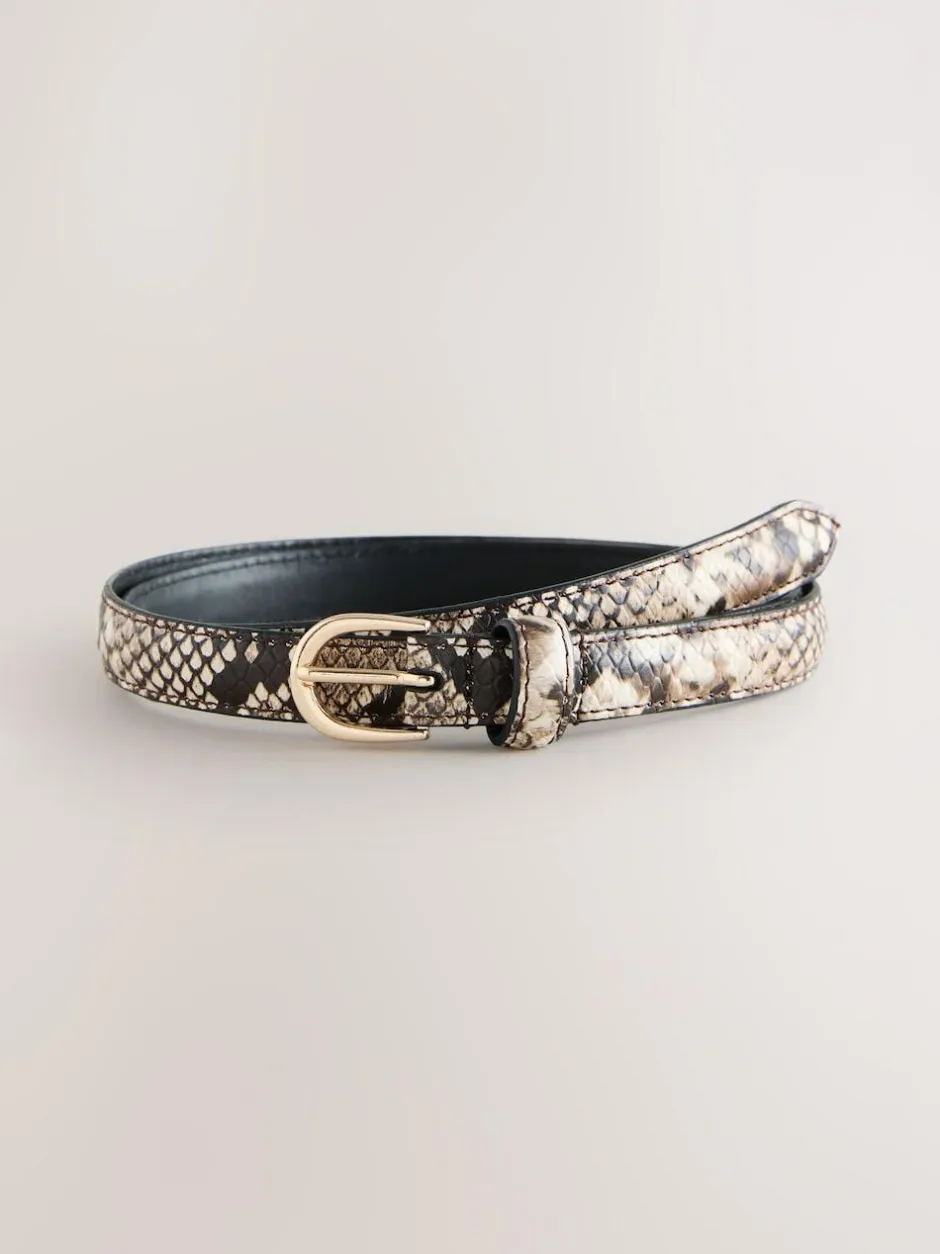 Next Neutral Snake Effect Skinny Leather Belt Online