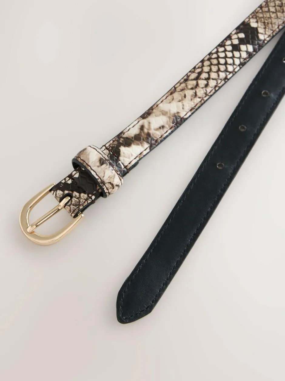 Next Neutral Snake Effect Skinny Leather Belt Online