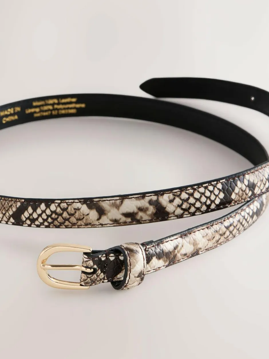 Next Neutral Snake Effect Skinny Leather Belt Online