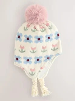 Next Neutral Stampy Flower Trapper Hat (3mths-13yrs) New