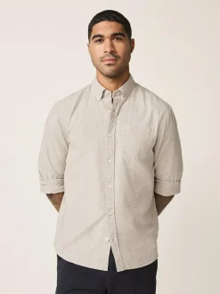 Next Standard Collar Cotton Linen Blend Long Sleeve Shirt Neutral Discount