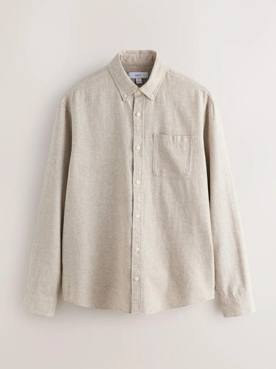 Next Standard Collar Cotton Linen Blend Long Sleeve Shirt Neutral Discount