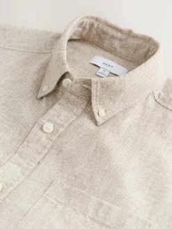 Next Standard Collar Cotton Linen Blend Long Sleeve Shirt Neutral Discount