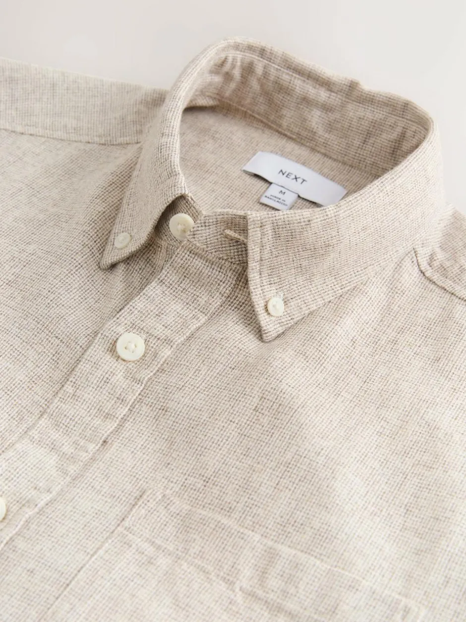 Next Standard Collar Cotton Linen Blend Long Sleeve Shirt Neutral Discount