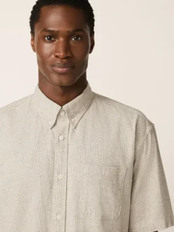 Next Standard Collar Cotton Linen Blend Short Sleeve Shirt Neutral Clearance