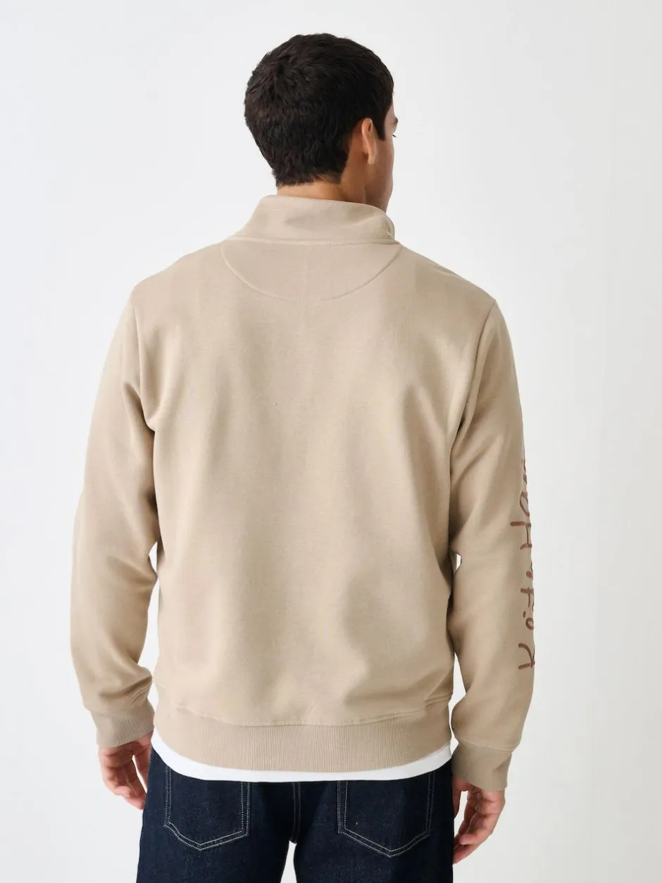 Next Neutral Stone Keith Haring Licence Graphic Print Quarter Zip Neck Sweatshirt New