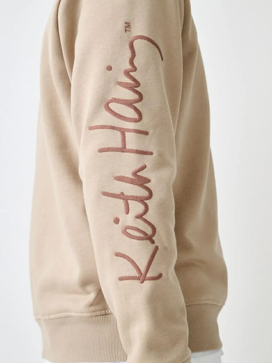 Next Neutral Stone Keith Haring Licence Graphic Print Quarter Zip Neck Sweatshirt New