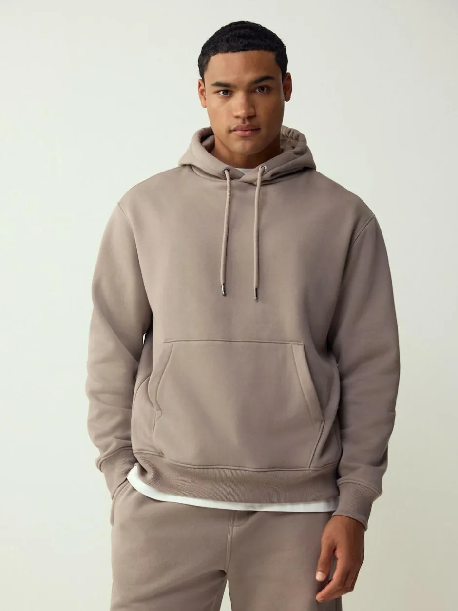 Next Neutral Stone Regular Fit Heavyweight Cotton Rich Jersey Hoodie Online
