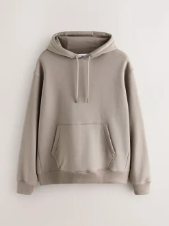 Next Neutral Stone Regular Fit Heavyweight Cotton Rich Jersey Hoodie Online