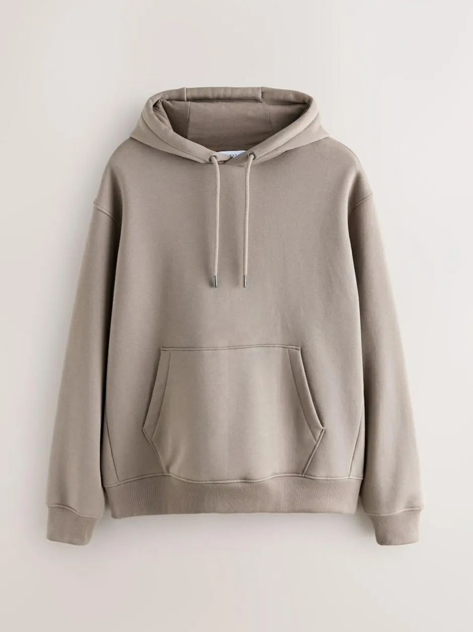 Next Neutral Stone Regular Fit Heavyweight Cotton Rich Jersey Hoodie Online