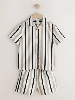 Next Swim Shorts and Shirt Set (3-16yrs) Neutral Stripe Discount