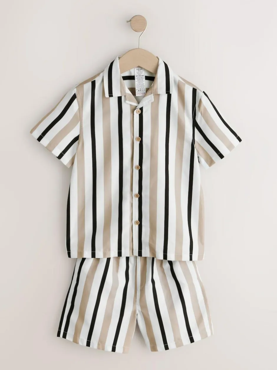 Next Swim Shorts and Shirt Set (3-16yrs) Neutral Stripe Discount