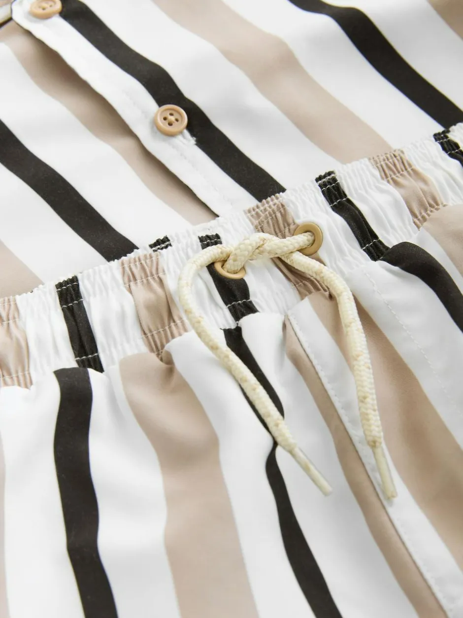 Next Swim Shorts and Shirt Set (3-16yrs) Neutral Stripe Discount