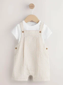 Next Woven Dungaree and Bodysuit Baby Set (0mths-2yrs) Neutral Stripe Online
