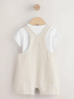 Next Woven Dungaree and Bodysuit Baby Set (0mths-2yrs) Neutral Stripe Online