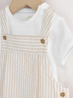 Next Woven Dungaree and Bodysuit Baby Set (0mths-2yrs) Neutral Stripe Online