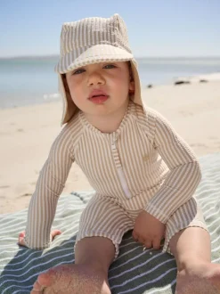 Next Striped Sunsafe Swimsuit and Hat Set (3mths-7yrs) Neutral Online