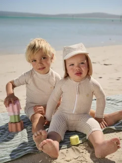 Next Striped Sunsafe Swimsuit and Hat Set (3mths-7yrs) Neutral Online