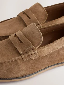 Next Neutral Suede Slim Loafers Hot