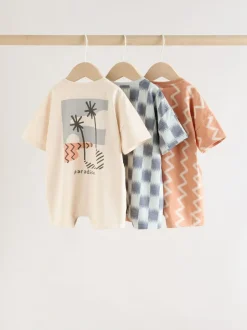 Next Neutral Sunbaked Printed Button Through Jersey Baby Rompers 3 Pack New