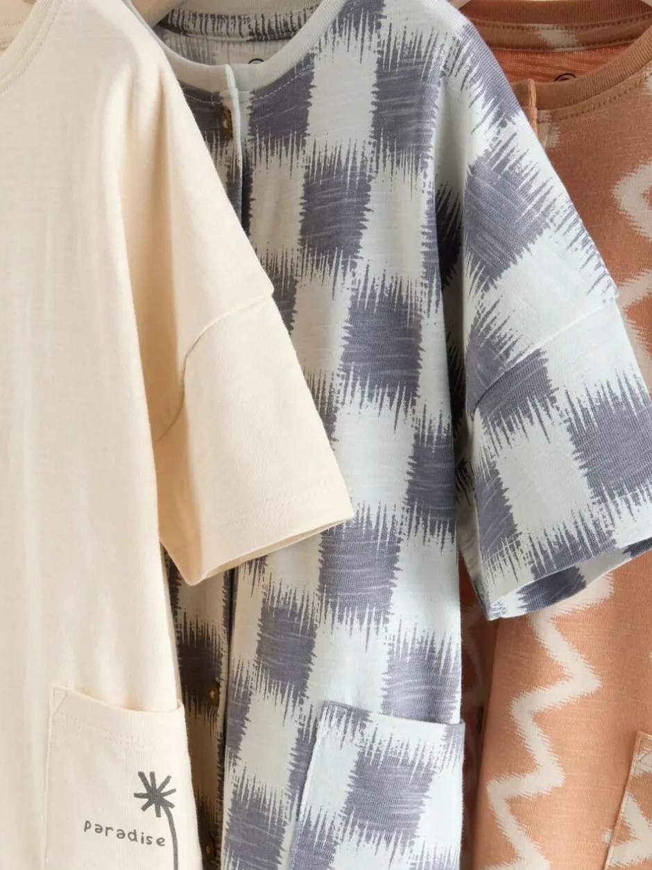 Next Neutral Sunbaked Printed Button Through Jersey Baby Rompers 3 Pack New