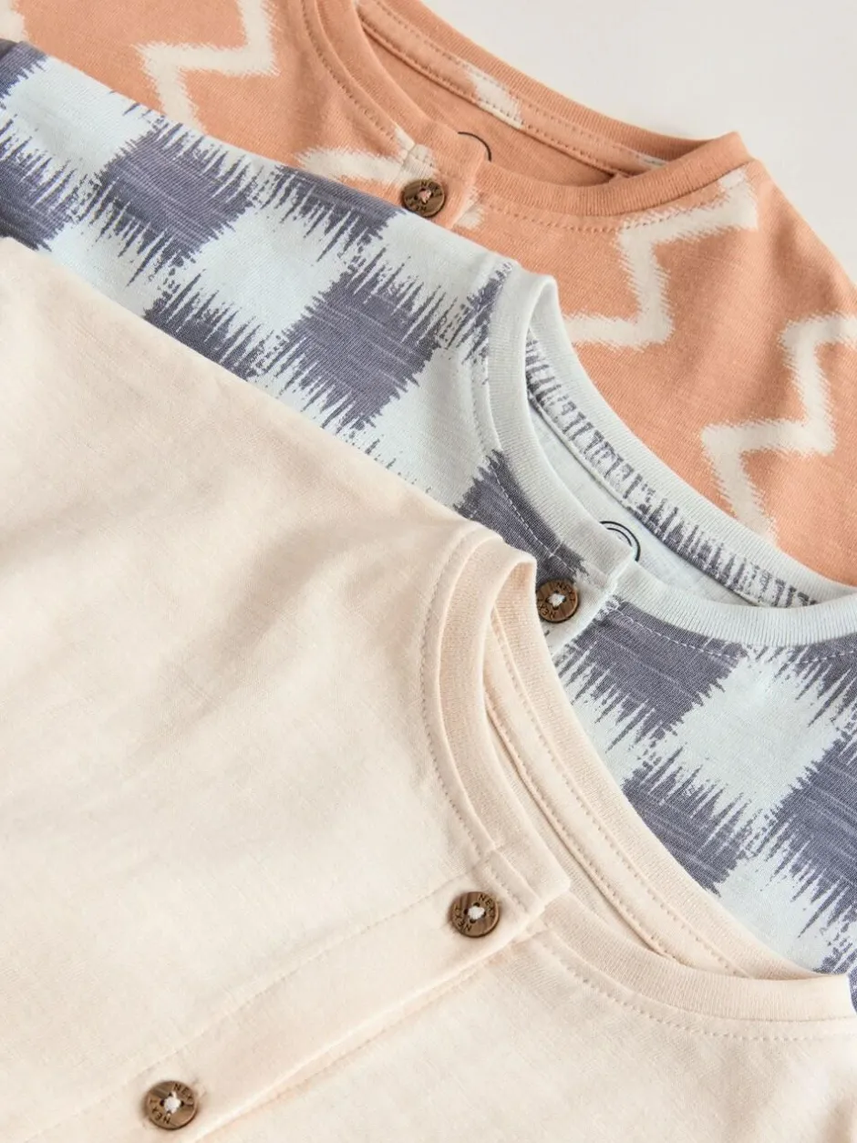 Next Neutral Sunbaked Printed Button Through Jersey Baby Rompers 3 Pack New